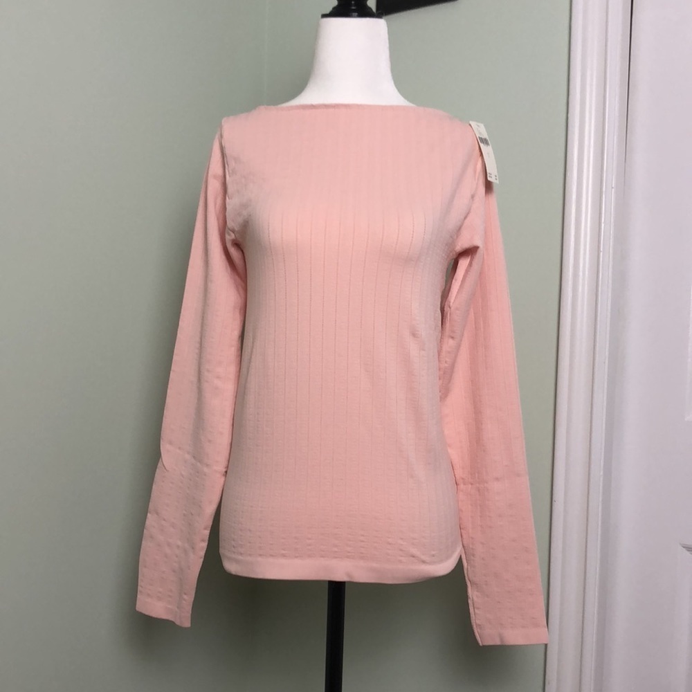 💛 L 💛 NWT Anthro Ribbed Scoop Back Light Pink Long Sleeve​